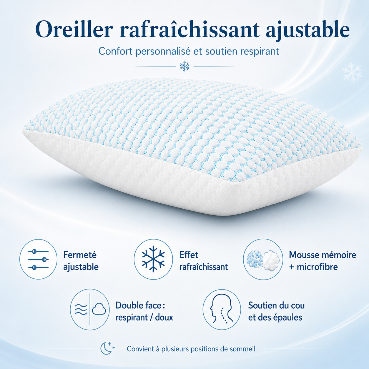 Oreiller Mémoire rafraîchissant à fermeté ajustable
